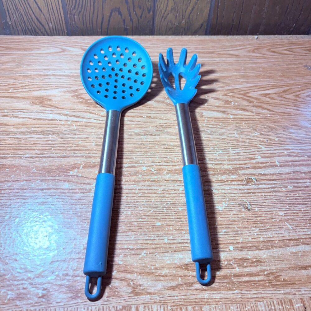 Silicone Pasta Fork & Ladle Spoon Set Large Non Stick Kitchen Utensils